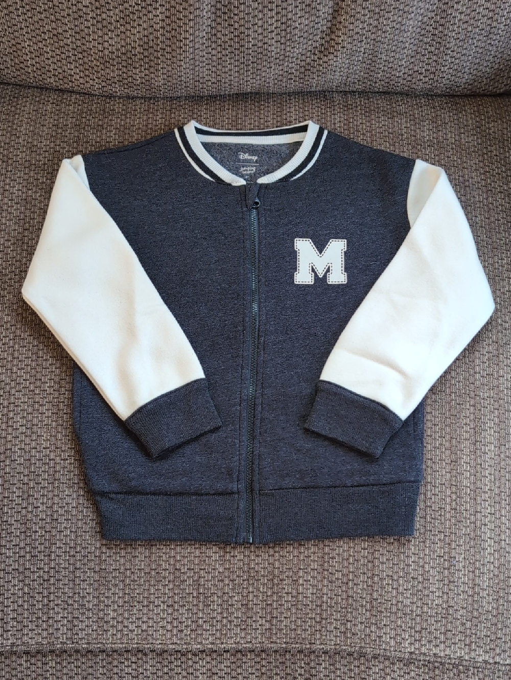 Mickey, Charcoal and White Kids Zip-Up Varsity Jacket